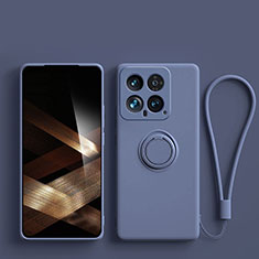 Custodia Silicone Ultra Sottile Morbida Cover con Magnetico Anello Supporto S01 per Xiaomi Mi 14 Pro 5G Grigio Lavanda