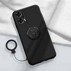 Custodia Silicone Ultra Sottile Morbida Cover con Magnetico Anello Supporto S01 per Xiaomi Poco F5 5G Nero