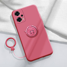 Custodia Silicone Ultra Sottile Morbida Cover con Magnetico Anello Supporto S01 per Xiaomi Poco F5 5G Rosa Caldo