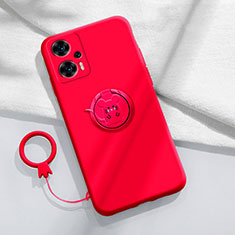 Custodia Silicone Ultra Sottile Morbida Cover con Magnetico Anello Supporto S01 per Xiaomi Poco F5 5G Rosso