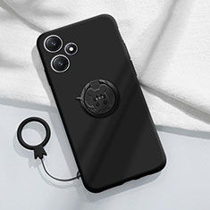 Custodia Silicone Ultra Sottile Morbida Cover con Magnetico Anello Supporto S01 per Xiaomi Redmi 12 5G Nero