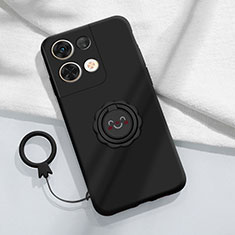 Custodia Silicone Ultra Sottile Morbida Cover con Magnetico Anello Supporto S01 per Xiaomi Redmi Note 13 5G Nero