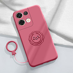 Custodia Silicone Ultra Sottile Morbida Cover con Magnetico Anello Supporto S01 per Xiaomi Redmi Note 13 5G Rosa Caldo