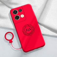 Custodia Silicone Ultra Sottile Morbida Cover con Magnetico Anello Supporto S01 per Xiaomi Redmi Note 13 5G Rosso