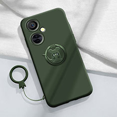 Custodia Silicone Ultra Sottile Morbida Cover con Magnetico Anello Supporto S02 per OnePlus Nord CE 3 5G Verde Notte