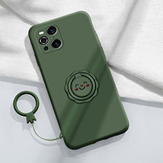 Custodia Silicone Ultra Sottile Morbida Cover con Magnetico Anello Supporto S02 per Oppo Find X3 5G Verde Notte