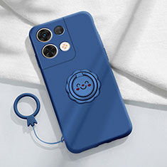 Custodia Silicone Ultra Sottile Morbida Cover con Magnetico Anello Supporto S02 per Oppo Reno8 5G Blu