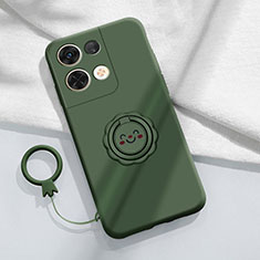 Custodia Silicone Ultra Sottile Morbida Cover con Magnetico Anello Supporto S02 per Oppo Reno8 Pro 5G Verde Notte