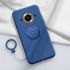 Custodia Silicone Ultra Sottile Morbida Cover con Magnetico Anello Supporto S02 per Realme 11 Pro 5G Blu
