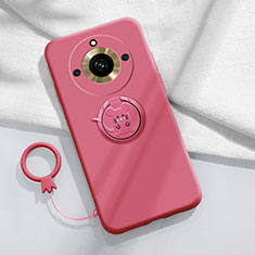 Custodia Silicone Ultra Sottile Morbida Cover con Magnetico Anello Supporto S02 per Realme 11 Pro 5G Rosa Caldo