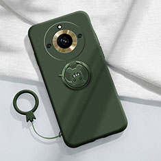 Custodia Silicone Ultra Sottile Morbida Cover con Magnetico Anello Supporto S02 per Realme 11 Pro 5G Verde Notte