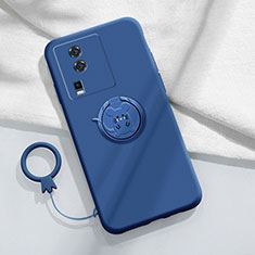 Custodia Silicone Ultra Sottile Morbida Cover con Magnetico Anello Supporto S02 per Vivo iQOO Neo7 5G Blu