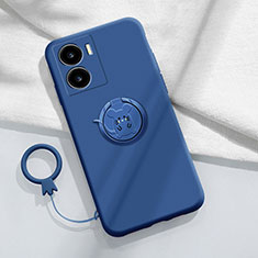 Custodia Silicone Ultra Sottile Morbida Cover con Magnetico Anello Supporto S02 per Vivo iQOO Z7x 5G Blu