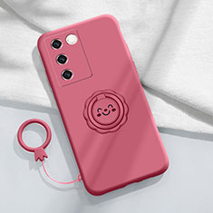 Custodia Silicone Ultra Sottile Morbida Cover con Magnetico Anello Supporto S02 per Vivo V27 Pro 5G Rosa Caldo