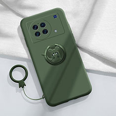 Custodia Silicone Ultra Sottile Morbida Cover con Magnetico Anello Supporto S02 per Vivo X Note Verde Notte