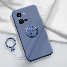 Custodia Silicone Ultra Sottile Morbida Cover con Magnetico Anello Supporto S02 per Vivo X80 Lite 5G Grigio Lavanda