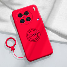 Custodia Silicone Ultra Sottile Morbida Cover con Magnetico Anello Supporto S02 per Vivo X90 5G Rosso