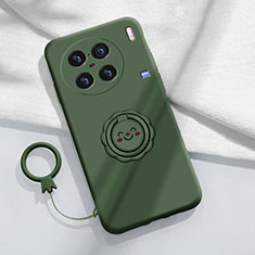 Custodia Silicone Ultra Sottile Morbida Cover con Magnetico Anello Supporto S02 per Vivo X90 5G Verde Notte