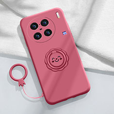 Custodia Silicone Ultra Sottile Morbida Cover con Magnetico Anello Supporto S02 per Vivo X90 Pro 5G Rosa Caldo