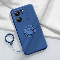 Custodia Silicone Ultra Sottile Morbida Cover con Magnetico Anello Supporto S02 per Xiaomi Mi 13T 5G Blu