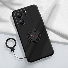 Custodia Silicone Ultra Sottile Morbida Cover con Magnetico Anello Supporto S02 per Xiaomi Mi 13T 5G Nero