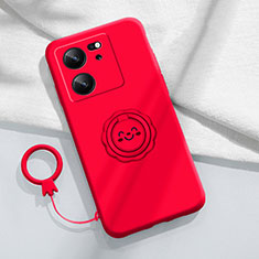 Custodia Silicone Ultra Sottile Morbida Cover con Magnetico Anello Supporto S02 per Xiaomi Mi 13T 5G Rosso