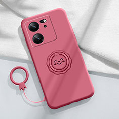 Custodia Silicone Ultra Sottile Morbida Cover con Magnetico Anello Supporto S02 per Xiaomi Mi 13T Pro 5G Rosa Caldo