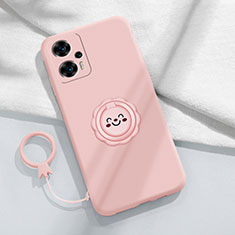Custodia Silicone Ultra Sottile Morbida Cover con Magnetico Anello Supporto S02 per Xiaomi Poco F5 5G Rosa