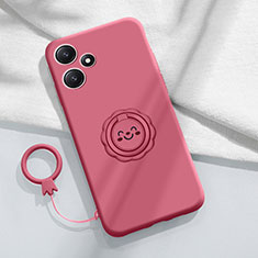 Custodia Silicone Ultra Sottile Morbida Cover con Magnetico Anello Supporto S02 per Xiaomi Poco M6 Pro 5G Rosa Caldo