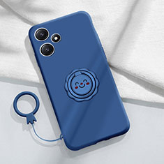 Custodia Silicone Ultra Sottile Morbida Cover con Magnetico Anello Supporto S02 per Xiaomi Redmi 12 5G Blu