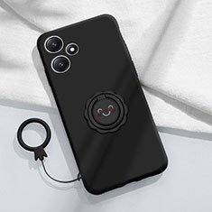 Custodia Silicone Ultra Sottile Morbida Cover con Magnetico Anello Supporto S02 per Xiaomi Redmi 12 5G Nero