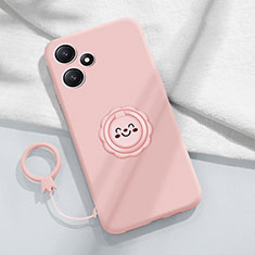 Custodia Silicone Ultra Sottile Morbida Cover con Magnetico Anello Supporto S02 per Xiaomi Redmi 12 5G Rosa
