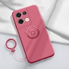 Custodia Silicone Ultra Sottile Morbida Cover con Magnetico Anello Supporto S02 per Xiaomi Redmi Note 13 5G Rosso