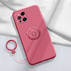 Custodia Silicone Ultra Sottile Morbida Cover con Magnetico Anello Supporto S03 per Oppo Find X3 Pro 5G Rosa Caldo