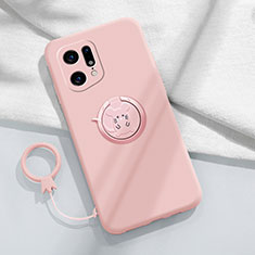 Custodia Silicone Ultra Sottile Morbida Cover con Magnetico Anello Supporto S03 per Oppo Find X5 Pro 5G Rosa