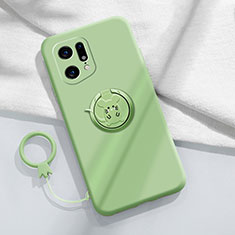 Custodia Silicone Ultra Sottile Morbida Cover con Magnetico Anello Supporto S03 per Oppo Find X5 Pro 5G Verde Pastello