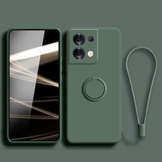 Custodia Silicone Ultra Sottile Morbida Cover con Magnetico Anello Supporto S03 per Xiaomi Redmi Note 13 5G Verde Notte
