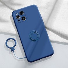 Custodia Silicone Ultra Sottile Morbida Cover con Magnetico Anello Supporto S04 per Oppo Find X3 5G Blu
