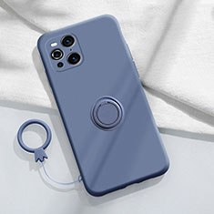 Custodia Silicone Ultra Sottile Morbida Cover con Magnetico Anello Supporto S04 per Oppo Find X3 5G Grigio Lavanda