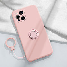 Custodia Silicone Ultra Sottile Morbida Cover con Magnetico Anello Supporto S04 per Oppo Find X3 5G Rosa