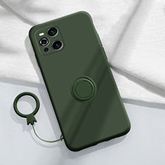 Custodia Silicone Ultra Sottile Morbida Cover con Magnetico Anello Supporto S04 per Oppo Find X3 5G Verde Notte