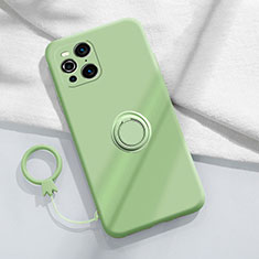 Custodia Silicone Ultra Sottile Morbida Cover con Magnetico Anello Supporto S04 per Oppo Find X3 Pro 5G Verde Pastello