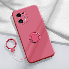Custodia Silicone Ultra Sottile Morbida Cover con Magnetico Anello Supporto S04 per Oppo Find X5 5G Rosa Caldo