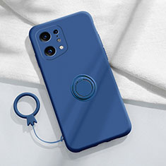 Custodia Silicone Ultra Sottile Morbida Cover con Magnetico Anello Supporto S04 per Oppo Find X5 Pro 5G Blu