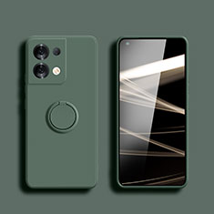 Custodia Silicone Ultra Sottile Morbida Cover con Magnetico Anello Supporto S05 per Oppo Reno8 5G Verde Notte