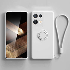 Custodia Silicone Ultra Sottile Morbida Cover con Magnetico Anello Supporto S06 per Xiaomi Redmi Note 13 5G Bianco