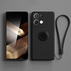 Custodia Silicone Ultra Sottile Morbida Cover con Magnetico Anello Supporto S06 per Xiaomi Redmi Note 13 5G Nero