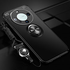 Custodia Silicone Ultra Sottile Morbida Cover con Magnetico Anello Supporto SD1 per Huawei Mate 60 Nero