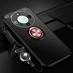 Custodia Silicone Ultra Sottile Morbida Cover con Magnetico Anello Supporto SD1 per Huawei Mate 60 Oro e Nero