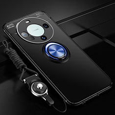 Custodia Silicone Ultra Sottile Morbida Cover con Magnetico Anello Supporto SD1 per Huawei Mate 60 Pro Blu e Nero